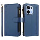 For OPPO Reno13 5G Global Magnetic Closure 9 Card Slots Zipper Leather Case with Hand Strap(Dark Blue) - 2