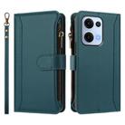For OPPO Reno13 5G Global Magnetic Closure 9 Card Slots Zipper Leather Case with Hand Strap(Dark Green) - 2