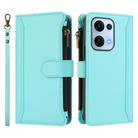 For OPPO Reno13 5G Global Magnetic Closure 9 Card Slots Zipper Leather Case with Hand Strap(Mint Green) - 2