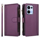 For OPPO Reno13 5G Global Magnetic Closure 9 Card Slots Zipper Leather Case with Hand Strap(Purple) - 2