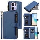 For OPPO Reno13 Pro 5G Global Magnetic Closure 9 Card Slots Zipper Leather Case with Hand Strap(Dark Blue) - 1