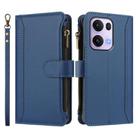 For OPPO Reno13 Pro 5G Global Magnetic Closure 9 Card Slots Zipper Leather Case with Hand Strap(Dark Blue) - 2