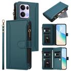 For OPPO Reno13 Pro 5G Global Magnetic Closure 9 Card Slots Zipper Leather Case with Hand Strap(Dark Green) - 1
