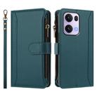 For OPPO Reno13 Pro 5G Global Magnetic Closure 9 Card Slots Zipper Leather Case with Hand Strap(Dark Green) - 2