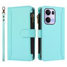 For OPPO Reno13 Pro 5G Global Magnetic Closure 9 Card Slots Zipper Leather Case with Hand Strap(Mint Green) - 2