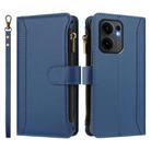 For OPPO Reno13 F 5G Global Magnetic Closure 9 Card Slots Zipper Leather Case with Hand Strap(Dark Blue) - 2