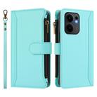 For OPPO Reno13 F 5G Global Magnetic Closure 9 Card Slots Zipper Leather Case with Hand Strap(Mint Green) - 2