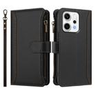 For OPPO Reno14 Pro 5G Global Magnetic Closure 9 Card Slots Zipper Leather Case with Hand Strap(Black) - 2