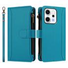 For OPPO Reno14 Pro 5G Global Magnetic Closure 9 Card Slots Zipper Leather Case with Hand Strap(Turquoise) - 2