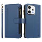 For OPPO Reno14 5G Global Magnetic Closure 9 Card Slots Zipper Leather Case with Hand Strap(Dark Blue) - 2
