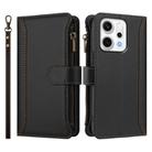 For OPPO Reno14 5G Global Magnetic Closure 9 Card Slots Zipper Leather Case with Hand Strap(Black) - 2