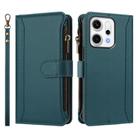For OPPO Reno14 5G Global Magnetic Closure 9 Card Slots Zipper Leather Case with Hand Strap(Dark Green) - 2