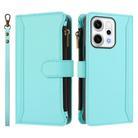 For OPPO Reno14 5G Global Magnetic Closure 9 Card Slots Zipper Leather Case with Hand Strap(Mint Green) - 2