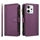 For OPPO Reno14 5G Global Magnetic Closure 9 Card Slots Zipper Leather Case with Hand Strap(Purple) - 2