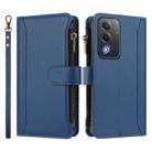 For OPPO A5 5G / A3 Pro 5G Global Magnetic Closure 9 Card Slots Zipper Leather Case with Hand Strap(Dark Blue) - 2