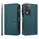 For OPPO A5 5G / A3 Pro 5G Global Magnetic Closure 9 Card Slots Zipper Leather Case with Hand Strap(Dark Green) - 2