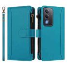 For OPPO A5 5G / A3 Pro 5G Global Magnetic Closure 9 Card Slots Zipper Leather Case with Hand Strap(Turquoise) - 2