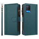For Realme V11 5G Magnetic Closure 9 Card Slots Zipper Leather Case with Hand Strap(Dark Green) - 2