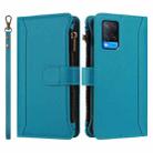 For Realme V11 5G Magnetic Closure 9 Card Slots Zipper Leather Case with Hand Strap(Turquoise) - 2