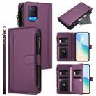 For Realme V11 5G Magnetic Closure 9 Card Slots Zipper Leather Case with Hand Strap(Purple) - 1
