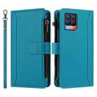 For Realme 8 / 8 Pro Magnetic Closure 9 Card Slots Zipper Leather Case with Hand Strap(Turquoise) - 2