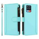 For Realme 8 / 8 Pro Magnetic Closure 9 Card Slots Zipper Leather Case with Hand Strap(Mint Green) - 2