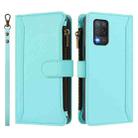 For Realme V13 5G / Q3 5G / Q3i 5G Magnetic Closure 9 Card Slots Zipper Leather Case with Hand Strap(Mint Green) - 2