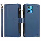 For Realme 9 Pro+ 5G / Narzo 50 Pro Magnetic Closure 9 Card Slots Zipper Leather Case with Hand Strap(Dark Blue) - 2