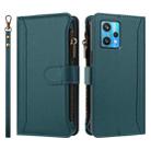 For Realme 9 Pro+ 5G / Narzo 50 Pro Magnetic Closure 9 Card Slots Zipper Leather Case with Hand Strap(Dark Green) - 2