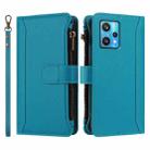 For Realme 9 Pro+ 5G / Narzo 50 Pro Magnetic Closure 9 Card Slots Zipper Leather Case with Hand Strap(Turquoise) - 2