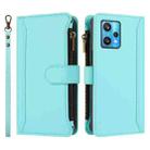 For Realme 9 Pro+ 5G / Narzo 50 Pro Magnetic Closure 9 Card Slots Zipper Leather Case with Hand Strap(Mint Green) - 2