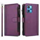 For Realme 9 Pro+ 5G / Narzo 50 Pro Magnetic Closure 9 Card Slots Zipper Leather Case with Hand Strap(Purple) - 2