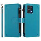 For Realme 9 Pro 5G Global Magnetic Closure 9 Card Slots Zipper Leather Case with Hand Strap(Turquoise) - 2