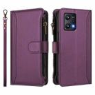 For Realme 9 Pro 5G Global Magnetic Closure 9 Card Slots Zipper Leather Case with Hand Strap(Purple) - 2