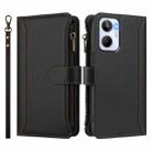 For Realme 10 4G Global Magnetic Closure 9 Card Slots Zipper Leather Case with Hand Strap(Black) - 2