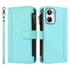 For Realme 10 4G Global Magnetic Closure 9 Card Slots Zipper Leather Case with Hand Strap(Mint Green) - 2