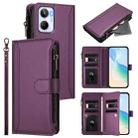 For Realme 10 4G Global Magnetic Closure 9 Card Slots Zipper Leather Case with Hand Strap(Purple) - 1
