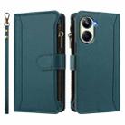For Realme 10 Pro 5G Magnetic Closure 9 Card Slots Zipper Leather Case with Hand Strap(Dark Green) - 2