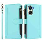 For Realme 10 Pro 5G Magnetic Closure 9 Card Slots Zipper Leather Case with Hand Strap(Mint Green) - 2