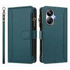 For Realme 10 Pro+ 5G Magnetic Closure 9 Card Slots Zipper Leather Case with Hand Strap(Dark Green) - 2
