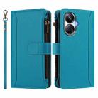 For Realme 10 Pro+ 5G Magnetic Closure 9 Card Slots Zipper Leather Case with Hand Strap(Turquoise) - 2