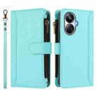 For Realme 10 Pro+ 5G Magnetic Closure 9 Card Slots Zipper Leather Case with Hand Strap(Mint Green) - 2