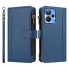 For Realme 10T 5G / 10S 5G Magnetic Closure 9 Card Slots Zipper Leather Case with Hand Strap(Dark Blue) - 2