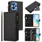 For Realme 10T 5G / 10S 5G Magnetic Closure 9 Card Slots Zipper Leather Case with Hand Strap(Black) - 1