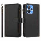 For Realme 10T 5G / 10S 5G Magnetic Closure 9 Card Slots Zipper Leather Case with Hand Strap(Black) - 2