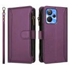 For Realme 10T 5G / 10S 5G Magnetic Closure 9 Card Slots Zipper Leather Case with Hand Strap(Purple) - 2
