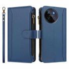 For Realme 11 4G Global Magnetic Closure 9 Card Slots Zipper Leather Case with Hand Strap(Dark Blue) - 2
