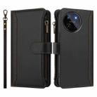 For Realme 11 4G Global Magnetic Closure 9 Card Slots Zipper Leather Case with Hand Strap(Black) - 2