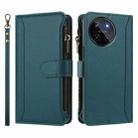 For Realme 11 4G Global Magnetic Closure 9 Card Slots Zipper Leather Case with Hand Strap(Dark Green) - 2