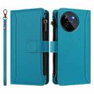 For Realme 11 4G Global Magnetic Closure 9 Card Slots Zipper Leather Case with Hand Strap(Turquoise) - 2
